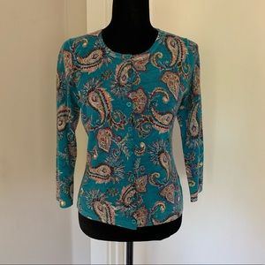 Garnet Hill Paisley Print Cardigan Sweater NWT